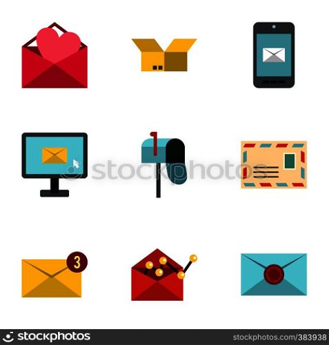 E-mail icons set. Flat illustration of 9 e-mail vector icons for web. E-mail icons set, flat style