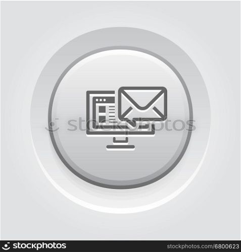 E-mail Marketing Icon. Grey Button Design.. E-mail Marketing Icon. Business and Finance. Isolated Illustration. Desktop computer with e-mail notification. Grey Button Design.