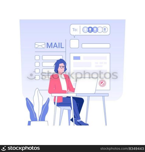 E-mail marketing isolated concept vector illustration. Advertising agency worker creates mailing list, digital marketing, internet advertising, context ads, ad campaign vector concept.. E-mail marketing isolated concept vector illustration.