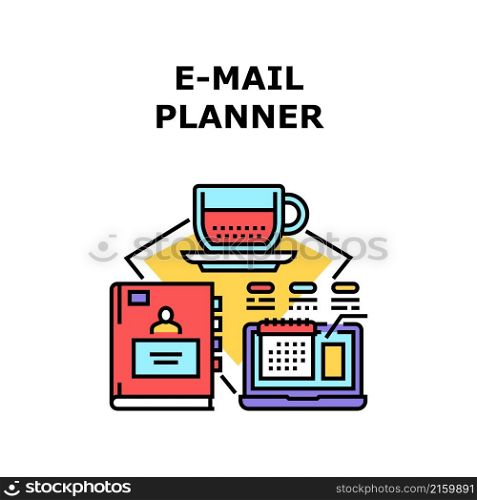E-mail planner phone. Directory list. address book. contact name. email business. telephone mail. calendar planner vector concept color illustration. E-mail planner icon vector illustration