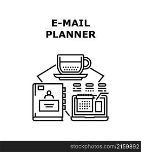 E-mail planner phone. Directory list. address book. contact name. email business. telephone mail. calendar planner vector concept black illustration. E-mail planner icon vector illustration