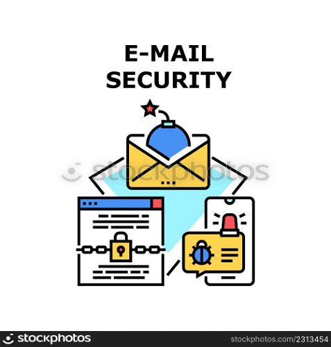 E-mail Security Vector Icon Concept. E-mail Security Technology And Software For Protect Private Information And Computer Digital System From Virus And Spyware. Safety App Color Illustration. E-mail Security Vector Concept Color Illustration