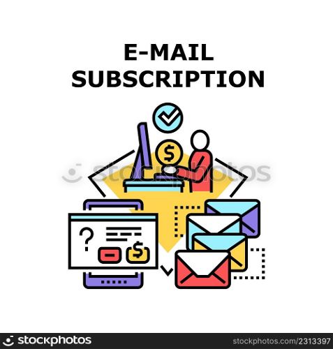 E-mail Subscription Vector Icon Concept. E-mail Subscription For Getting Production And Service Advertisement Or Special Offer. Informative Digital Letter And Announcement Color Illustration. E-mail Subscription Vector Concept Illustration