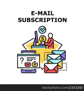 E-mail Subscription Vector Icon Concept. E-mail Subscription For Getting Production And Service Advertisement Or Special Offer. Informative Digital Letter And Announcement Color Illustration. E-mail Subscription Vector Concept Illustration