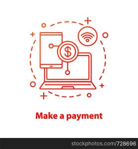 E-payment concept icon. Money transfer idea thin line illustration. Transaction. Make payment. Vector isolated outline drawing. E-payment concept icon