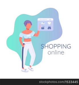 E shopping social media post mockup. Shopping online phrase. Web banner design template. Internet retail service booster, content layout with inscription. Poster, print ads and flat illustration. E shopping social media post mockup