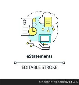 E statements concept icon. Electronic financial report. Digitization banking abstract idea thin line illustration. Isolated outline drawing. Editable stroke. Arial, Myriad Pro-Bold fonts used. E statements concept icon