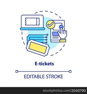 E-tickets concept icon. Ordering public transport tickets online. Passenger electronic document abstract idea thin line illustration. Vector isolated outline color drawing. Editable stroke. E-tickets concept icon