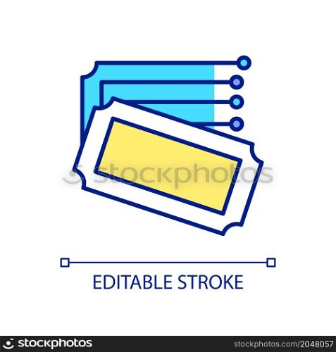 E-tickets RGB color icon. Comfortable service to customer. Ordering public transport tickets online. Electronic tickets. Isolated vector illustration. Simple filled line drawing. Editable stroke. E-tickets RGB color icon