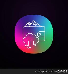 E-wallet app icon. Online money. UI/UX user interface. E-payment. Digital wallet and cashless payments. Cloud computing. Web or mobile application. Vector isolated illustration. E-wallet app icon