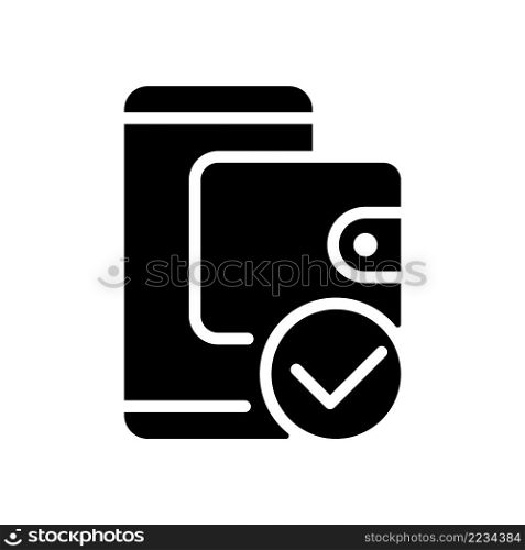E wallet payment black glyph icon. Electronic account. Online money transaction. Mobile banking. Online shopping. Silhouette symbol on white space. Solid pictogram. Vector isolated illustration. E wallet payment black glyph icon