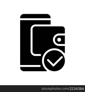 E wallet payment black glyph icon. Electronic account. Online money transaction. Mobile banking. Online shopping. Silhouette symbol on white space. Solid pictogram. Vector isolated illustration. E wallet payment black glyph icon