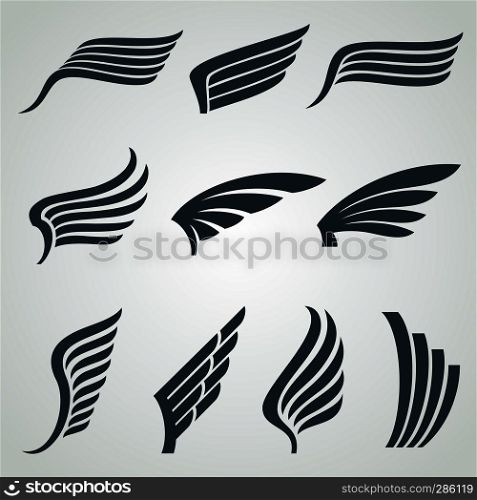 Eagle and angel wings icons. Flight vector heraldic symbols isolated. Wing angel and eagle tattoo illustration. Eagle and angel wings icons. Flight vector heraldic symbols isolated