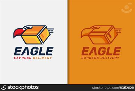 Eagle Express Delivery Logo Design with Eagle Head and Delivery Box Combination Concept.