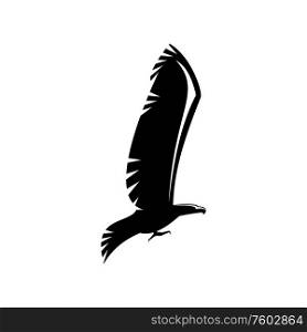 Eagle, falcon or hawk isolated icons. Vector flying bird with outspread wings, animal silhouette. Hawk with long wings isolated bird