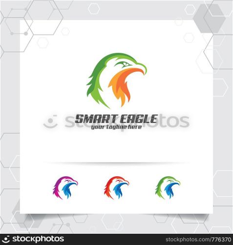 Eagle head logo vector design with a simple flat design of falcon and hawk icon illustration.