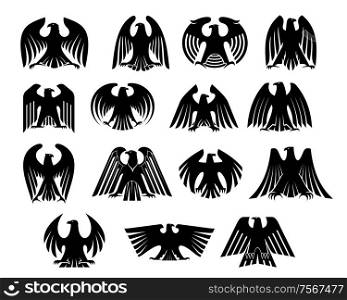 Eagle heraldry silhouettes set isolated on white background. Suitable for design as heraldic and logo