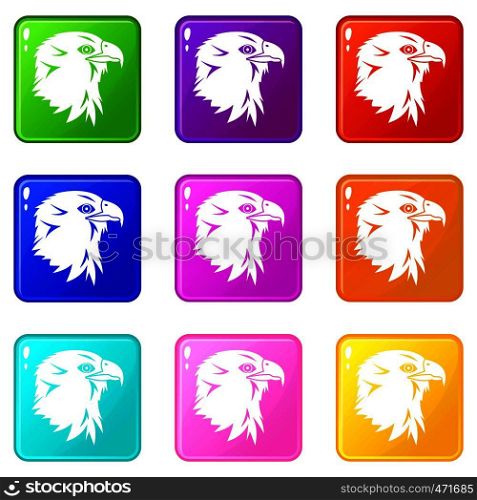 Eagle icons of 9 color set isolated vector illustration. Eagle icons 9 set