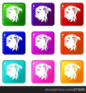 Eagle icons of 9 color set isolated vector illustration. Eagle icons 9 set