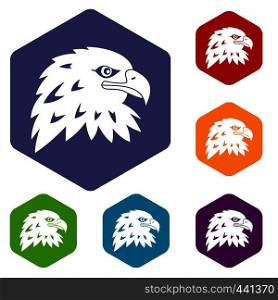 Eagle icons set hexagon isolated vector illustration. Eagle icons set hexagon