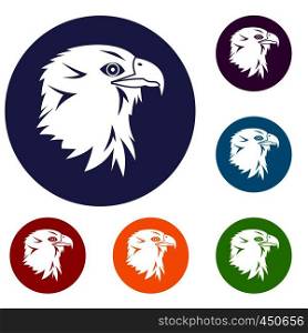Eagle icons set in flat circle reb, blue and green color for web. Eagle icons set