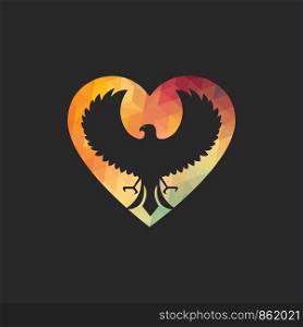 Eagle logo abstract heart shape vector design. Falcon Hawk bird Logotype concept icon.