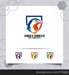 Eagle shield logo vector design with concept of security guard and eagle head icon illustration for data protection, privacy lock and system security.
