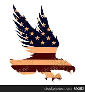 Eagle silhouette on the usa flag background. Design element for poster, postcard. Vector illustration.