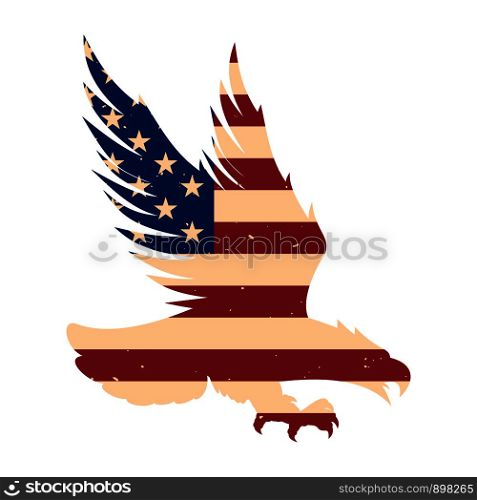 Eagle silhouette with usa flag background. Design element for poster, emblem, sign, logo, label. Vector illustration
