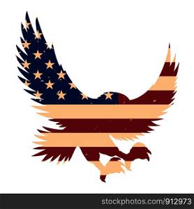 Eagle silhouette with usa flag background. Design element for poster, emblem, sign, logo, label. Vector illustration