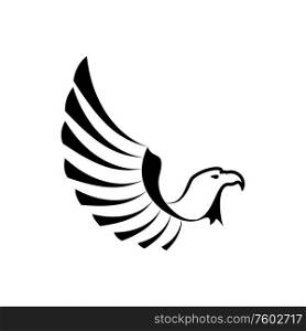 Eagle symbol isolated mascot. Vector falcon bird head and wing, hawk silhouette. Falcon bird isolated eagle silhouette