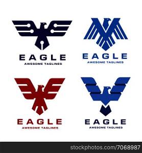 Eagle with creative wings logo Template, Hawk mascot graphic, bald eagle vector logo, eagle technology concept vector logo,creative and modern eagle bird logo vector