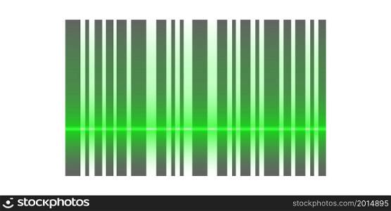 EAN code sign with scanner green light line. Linear barcode, product label mark with reader glowing effect. Abstract product label icon on white background. Vector illustration