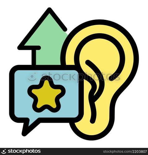 Ear and up arrow icon. Outline ear and up arrow vector icon color flat isolated. Ear and up arrow icon color outline vector