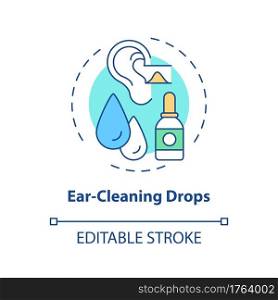 Ear-cleaning drops concept icon. Ear hygiene method idea thin line illustration. Using hydrogen peroxide. Wax-removal medication. Vector isolated outline RGB color drawing. Editable stroke. Ear-cleaning drops concept icon