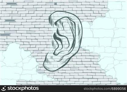 ear graffiti tattoo silhouette on a background old walls. Pop art retro vector vintage illustrations. ear graffiti tattoo silhouette on a background old walls