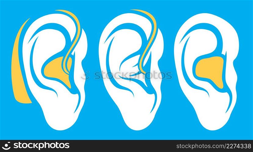 Ear hearing aid deaf problem icons collection