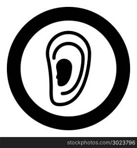 Ear icon black color in circle or round vector illustration