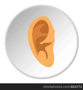 Ear icon in flat circle isolated vector illustration for web. Ear icon circle