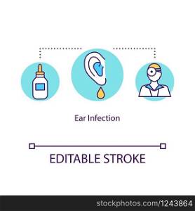 Ear infection concept icon. Examining patient. Sickness treatment. Otolaryngology check. Otitis treatment idea thin line illustration. Vector isolated outline RGB color drawing. Editable stroke