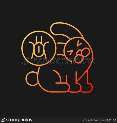 Ear infection gradient vector icon for dark theme. Ear mites. Pet infectious parasites. Domestic animal disease. Thin line color symbol. Modern style pictogram. Vector isolated outline drawing. Ear infection gradient vector icon for dark theme
