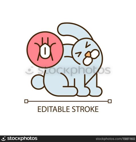 Ear infection RGB color icon. Ear mites. Pet infectious parasites. Domestic animal disease. Head tilting and itching symptoms. Isolated vector illustration. Simple filled line drawing. Editable stroke. Ear infection RGB color icon