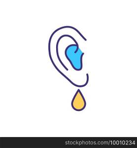 Ear infection RGB color icon. Inflammation and fluid buildup. Respiratory viral and bacterial infection. Otitis media. Serious complications. Hearing loss. Isolated vector illustration. Ear infection RGB color icon