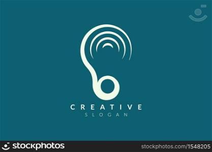 Ear logo design with sound waveforms. Minimalist and modern vector illustration design suitable for community, business, and product brands.