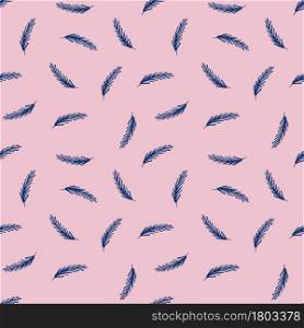 Ear of wheat blue random silhouettes seamless pattern. Pink background. Agriculture style. Farm print. Perfect for fabric design, textile print, wrapping, cover. Vector illustration.. Ear of wheat blue random silhouettes seamless pattern. Pink background. Agriculture style. Farm print.