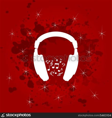 Ear-phone. White ear-phones on a red background. A vector illustration