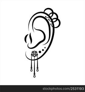 Ear Piercing Icon, Creating An Opening To Wear Jewelry In Ear Vector Art Illustration