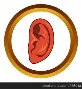 Ear vector icon in golden circle, cartoon style isolated on white background. Ear vector icon