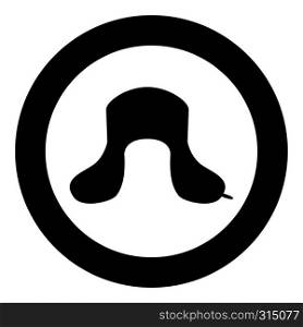 Earflapped fur hat Ushanka russion hatwear icon black color vector in circle round illustration flat style simple image. Earflapped fur hat Ushanka russion hatwear icon black color vector in circle round illustration flat style image