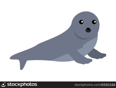 Earless seal flat style vector. Wild predatory animal. Northern fauna species. Cute baby of sea calf cartoon on white background. For nature concepts, children s books illustrating, printing materials. Earless seal Vector Illustration in Flat Design. Earless seal Vector Illustration in Flat Design